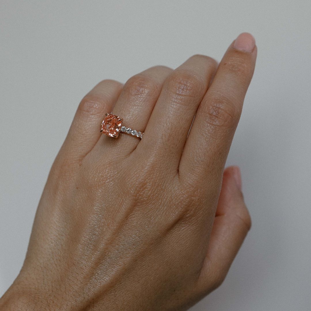 Pink Cushion 3.01ct Medium Pave Ring