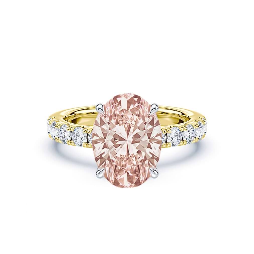 Pink Oval 4.92ct Low Basket Hidden Halo Pave Ring