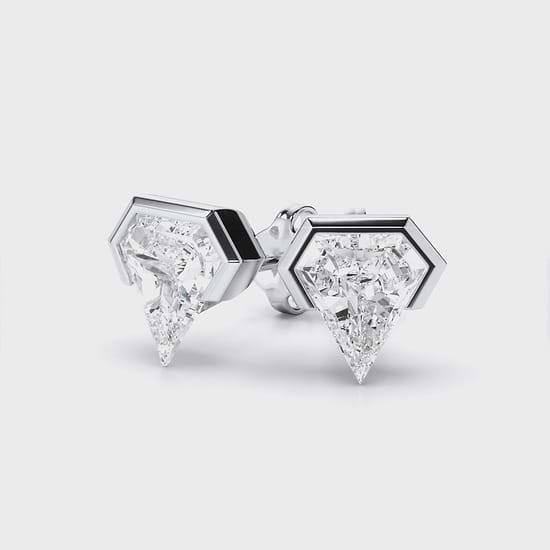 bezel set shield diamond stud earrings