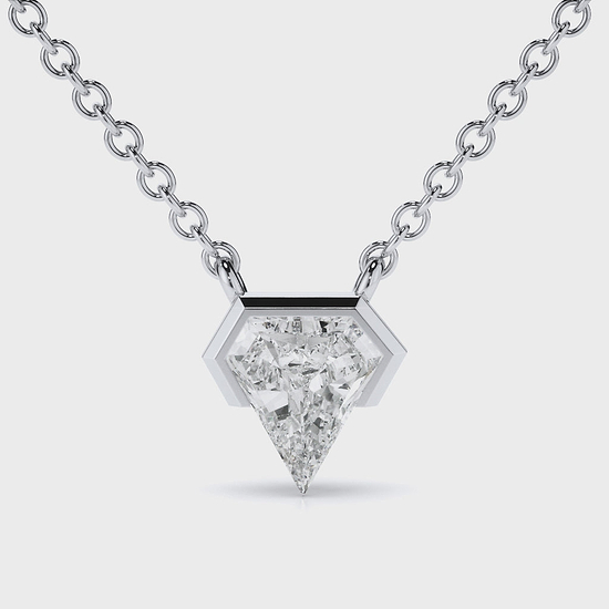 white gold bezel set shield cut diamond pendant