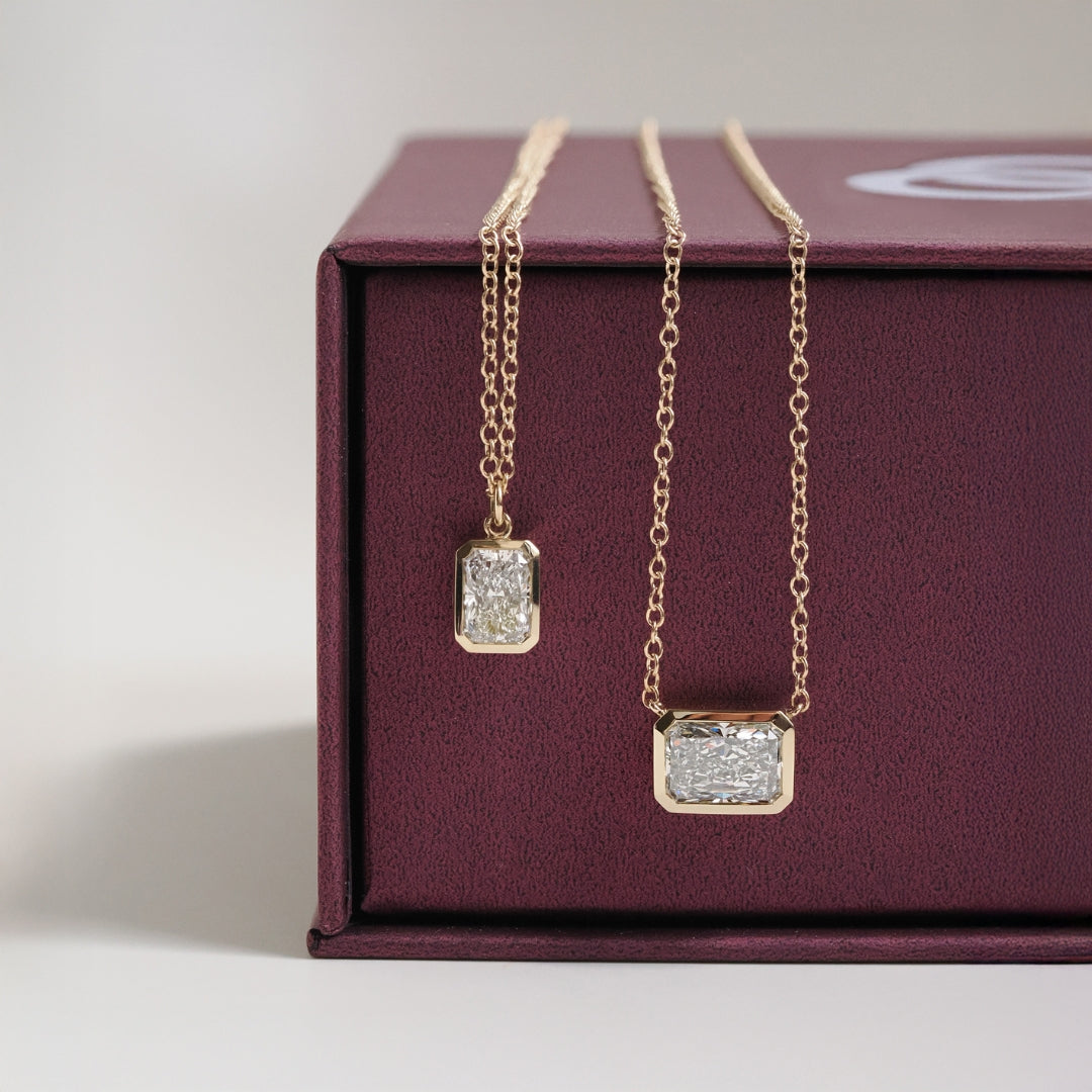 SOLD 2ct Radiant Cut East-West Bezel Pendant