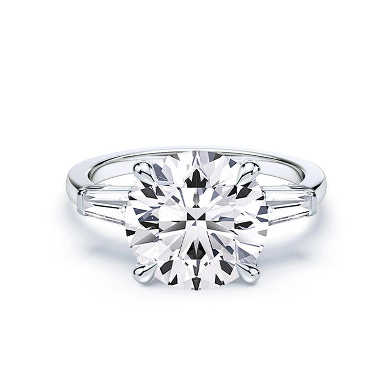 Round 3.09ct and Tapered Baguette 3 Stone Ring