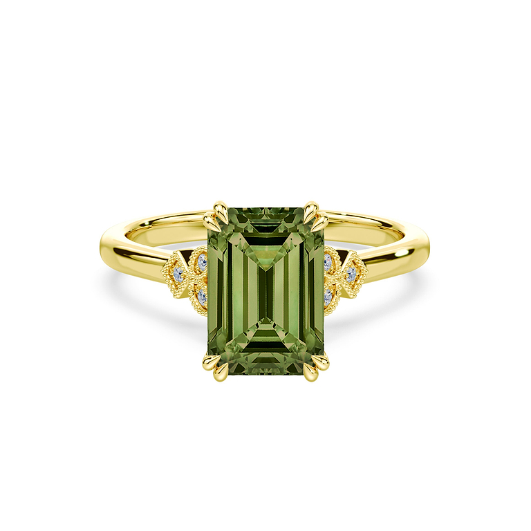 Green Emerald Cut 3.78ct Vintage Peekaboo Ring