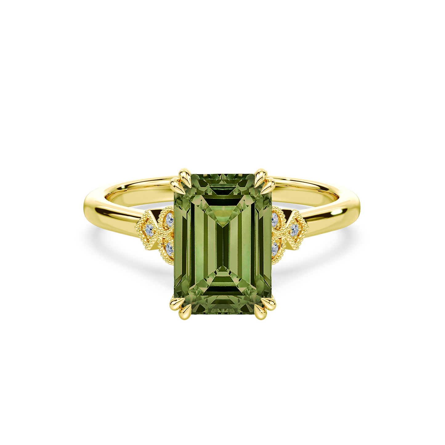 Green Emerald Cut 3.78ct Vintage Peekaboo Ring