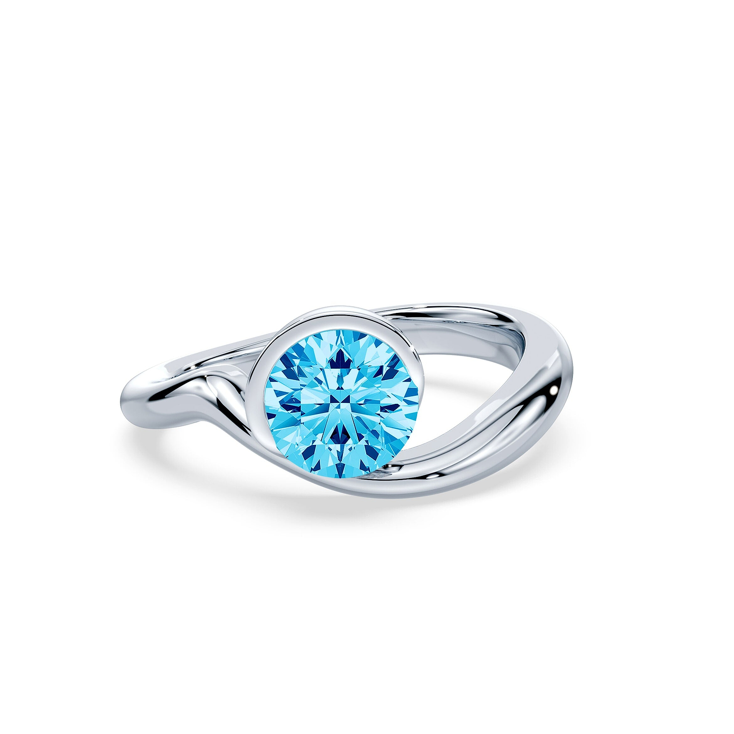 Blue Round 1.53ct Wavecrest Solitaire