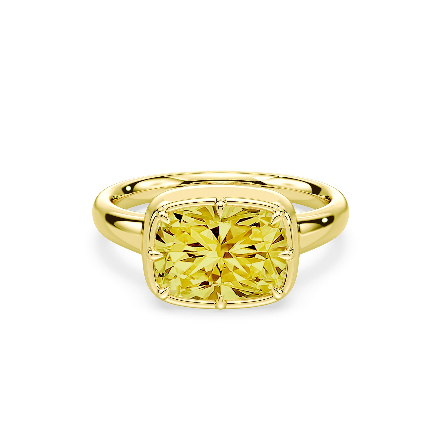 Yellow Cushion Cut 2.38ct East West Button Back Ring