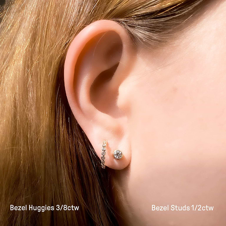 Lab Diamond Bezel Huggie Hoops
