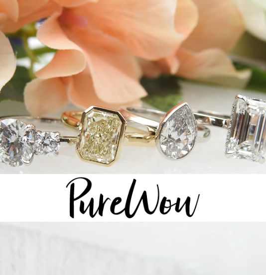 PureWow logo bannered over four different engagement rings