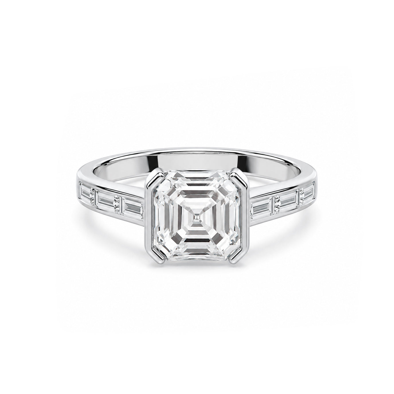 Asscher Cut 3.33ct Half Bezel Ring