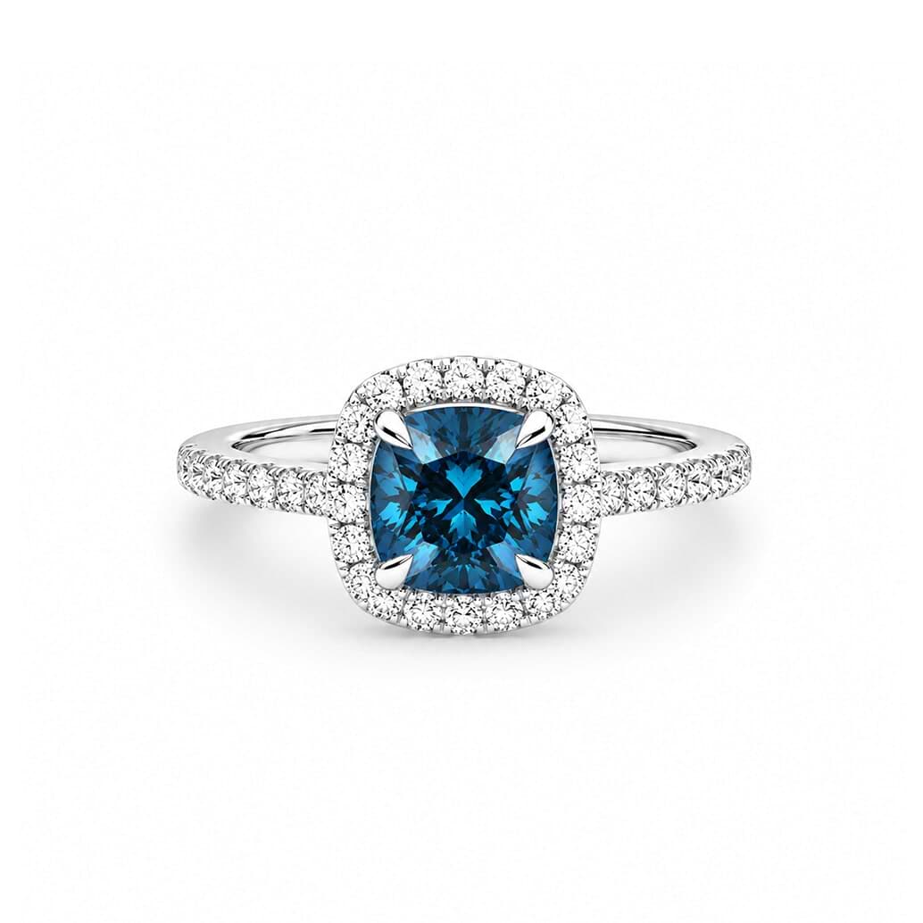 Blue Cushion 3.02ct Platinum Halo