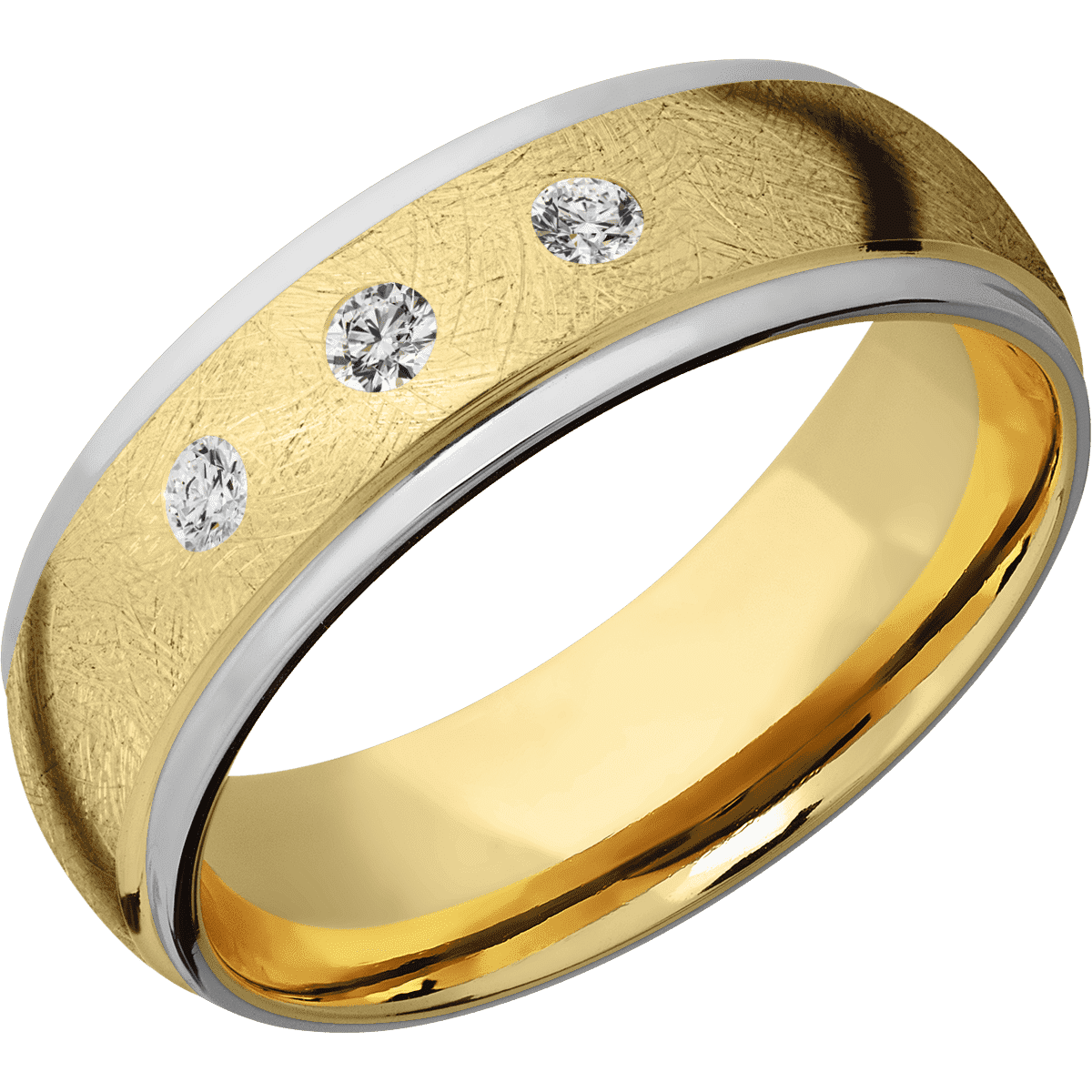 14K Yellow Gold + Distressed , Polish Finish