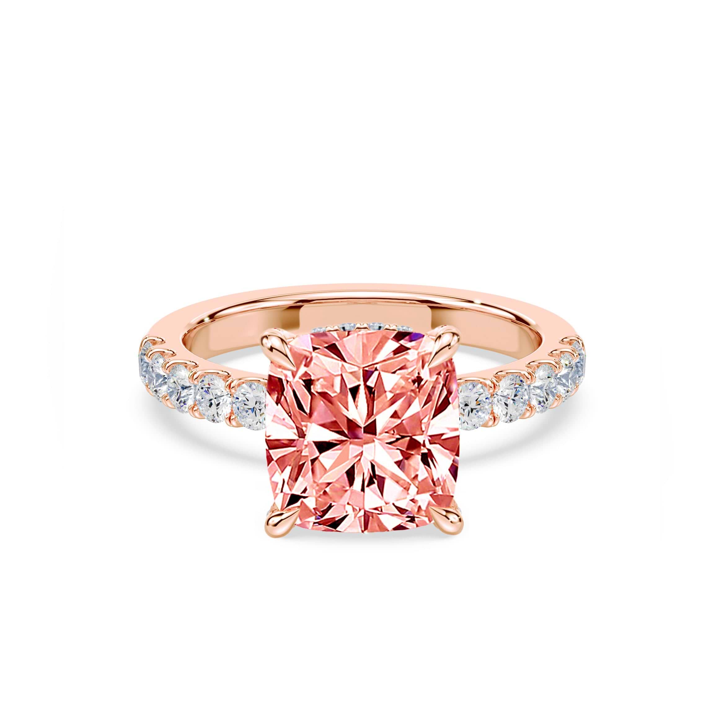 Pink Cushion 3.01ct Medium Pave Ring