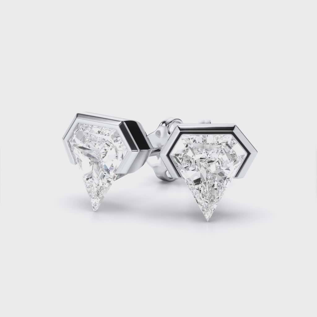 bezel set shield diamond stud earrings