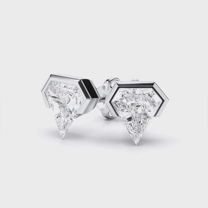 bezel set shield diamond stud earrings