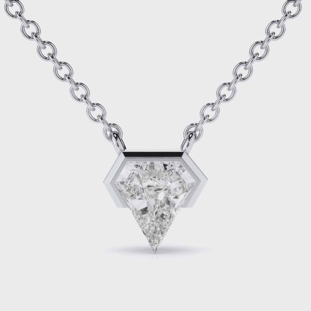 white gold bezel set shield cut diamond pendant