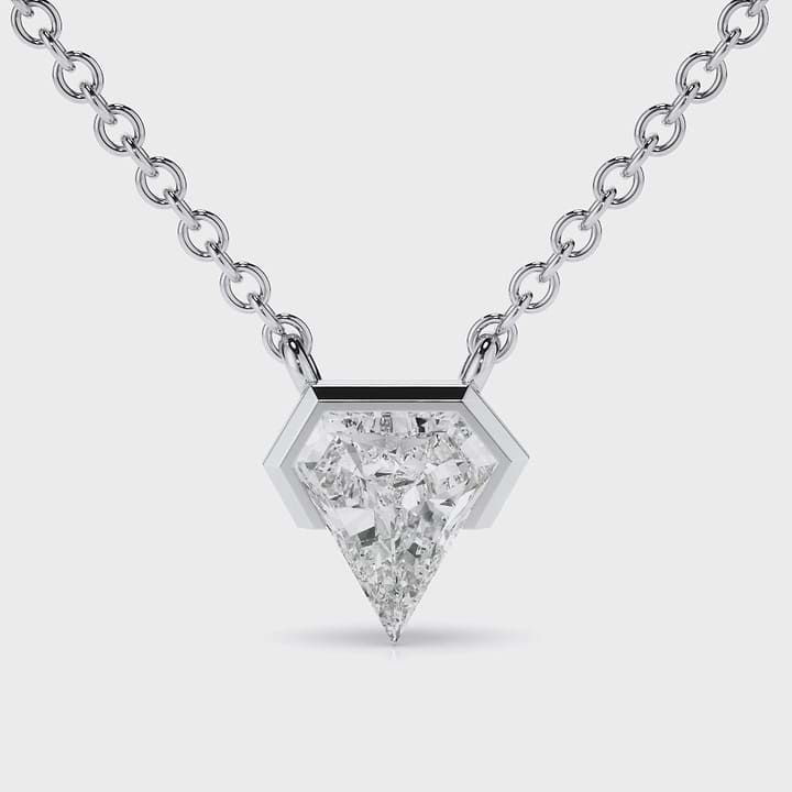 white gold bezel set shield cut diamond pendant
