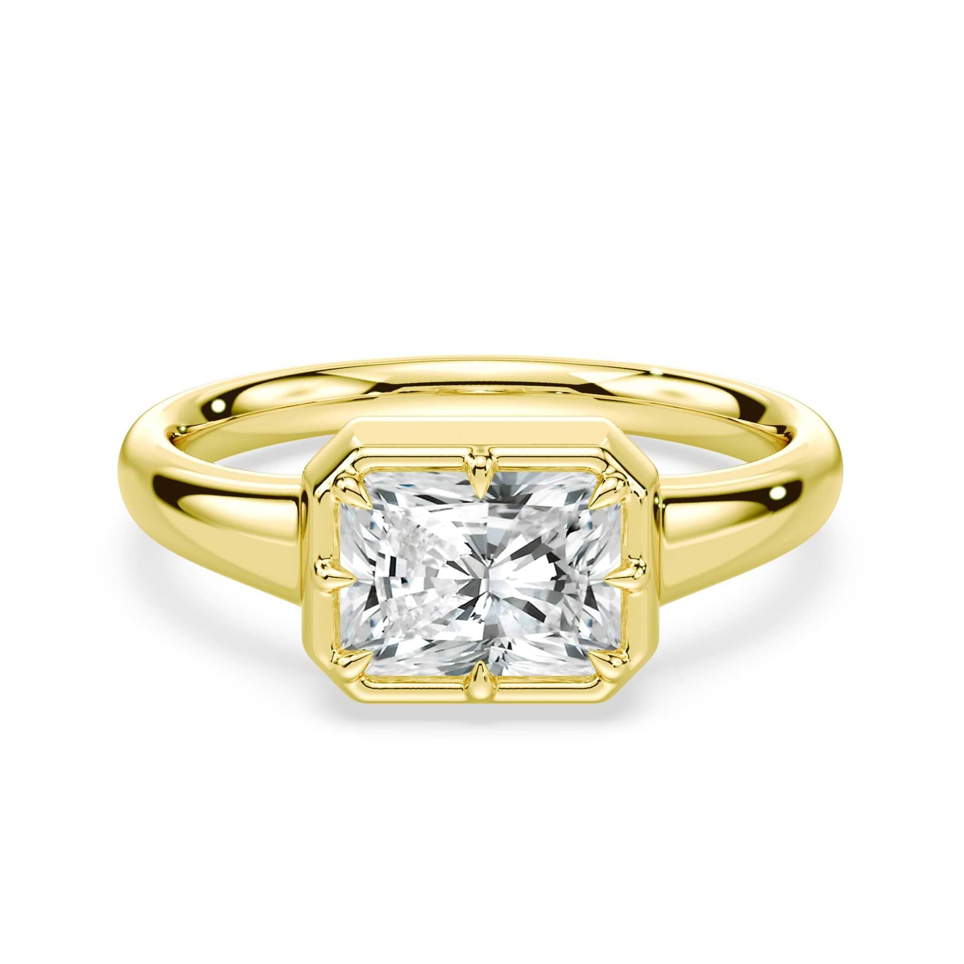 Radiant Cut East West Button Back Ring