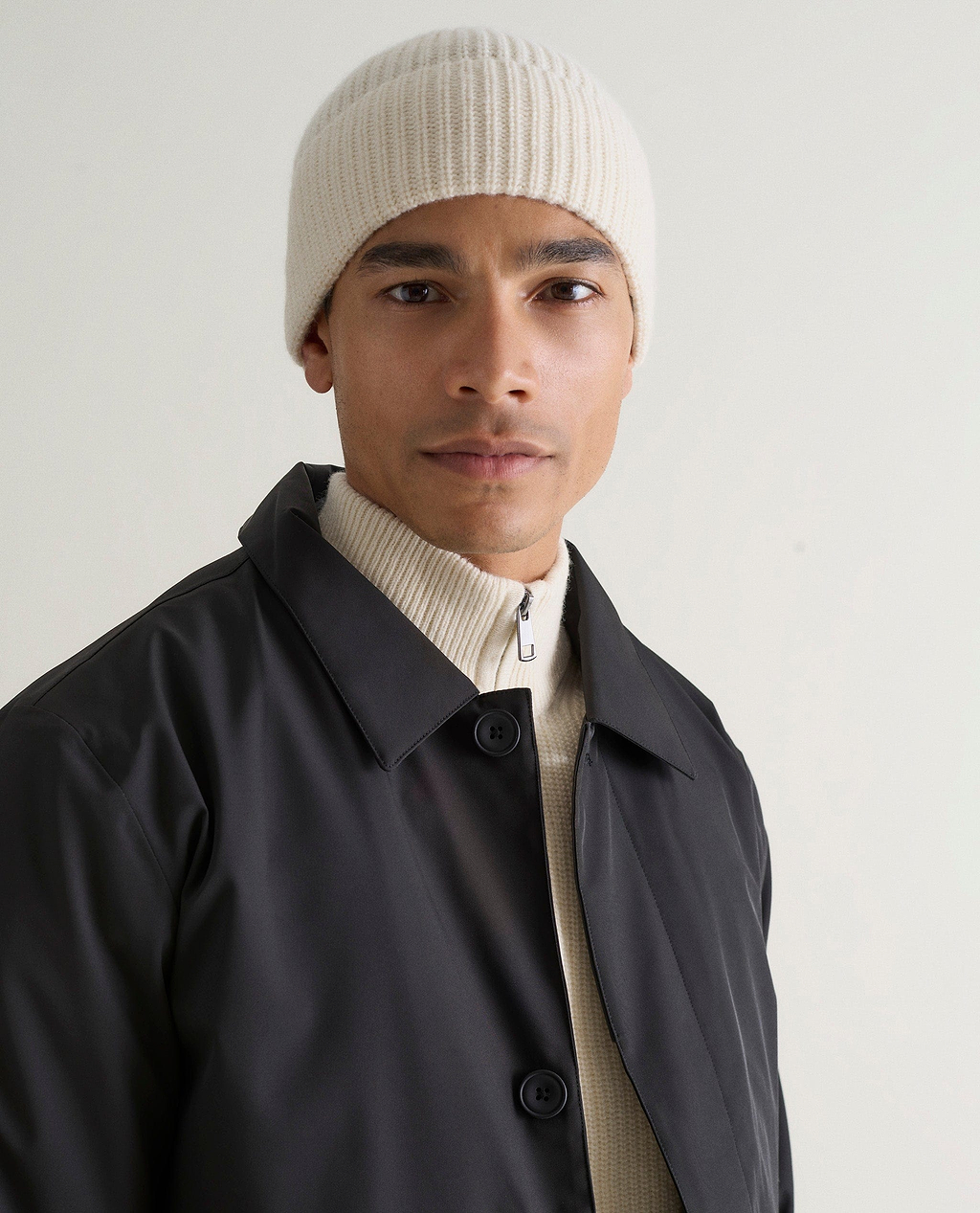 ' s Cashmere Merino Ribbed Knit Beanie Buttermilk