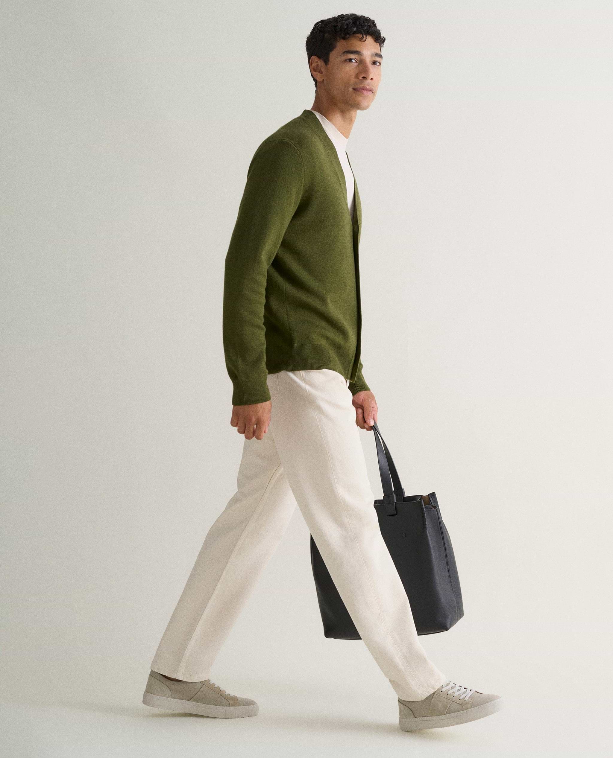 Men's Merino V Neck Cardigan - Olive
