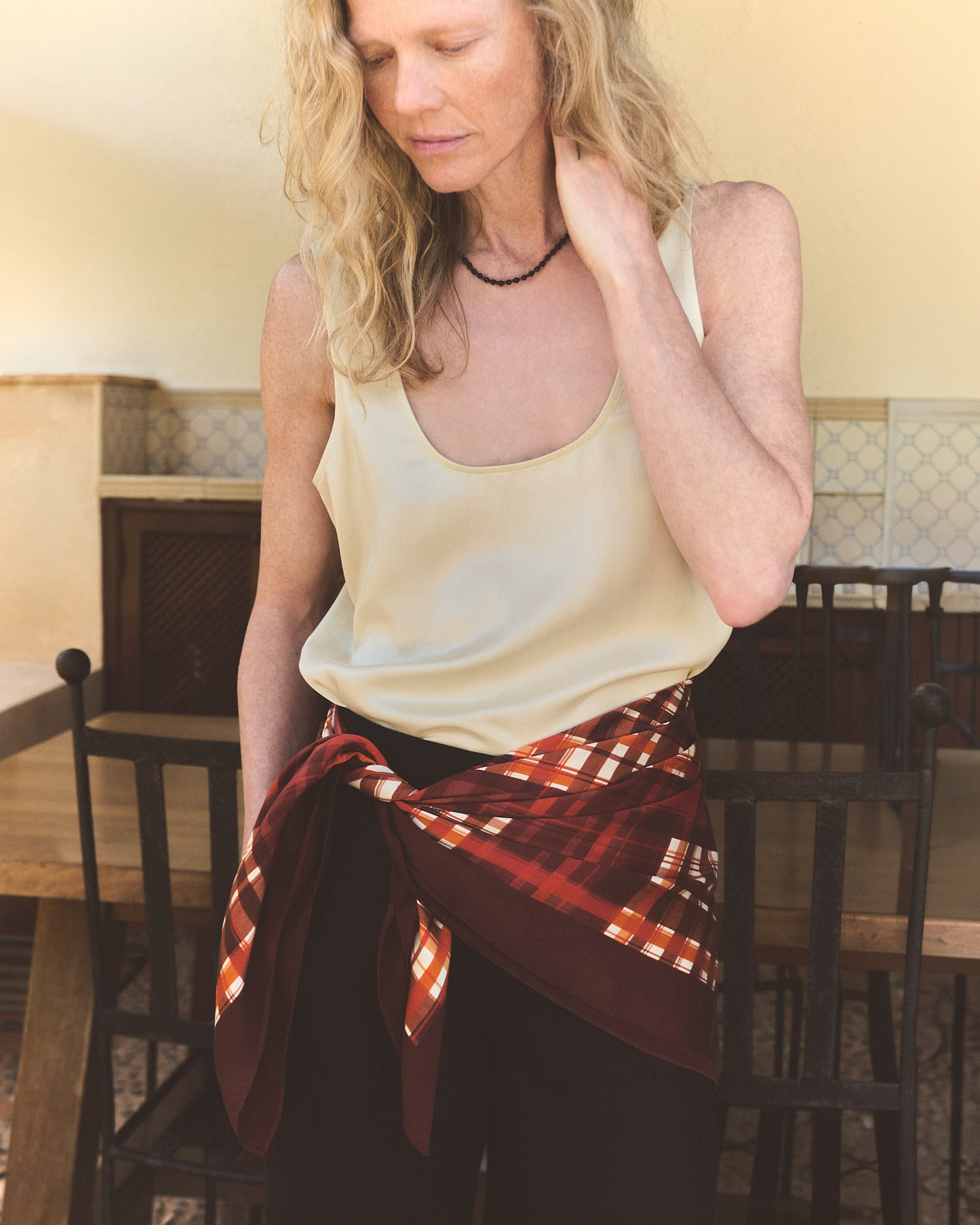 Silk Check Printed Scarf - Red
