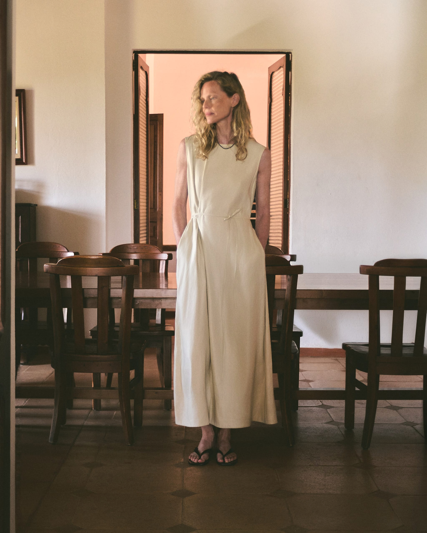 Women's Linen Side Tie Dress - Parchment