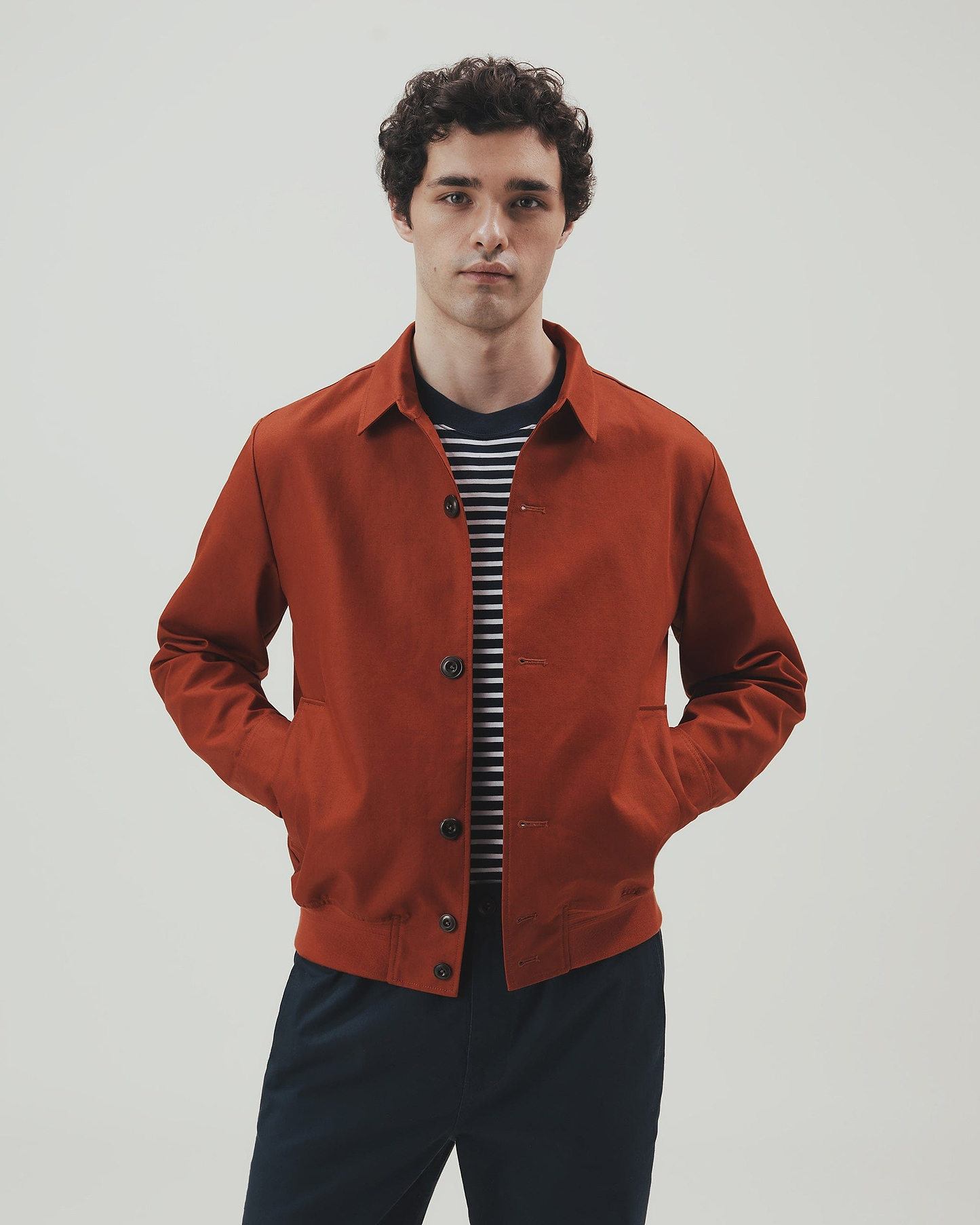 Men's French Linen Bomber Jacket - Rust