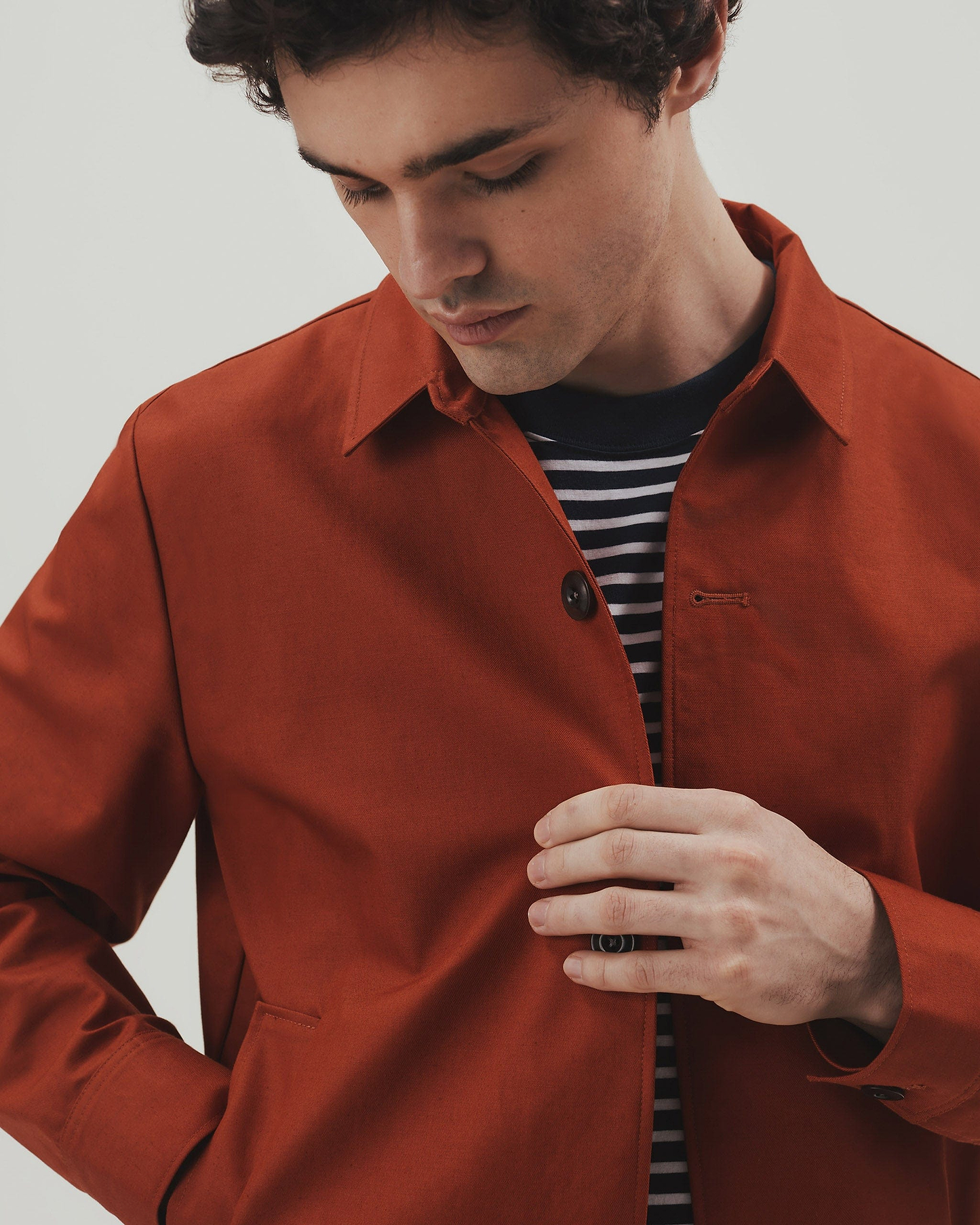 Men's French Linen Bomber Jacket - Rust