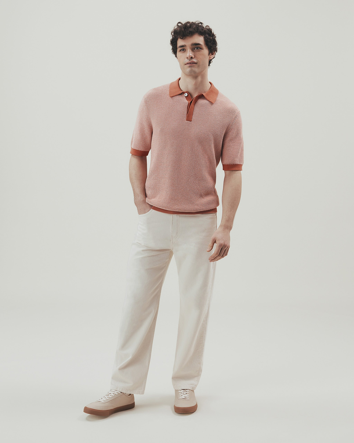 Men's Waffle Knit Cotton Polo - Rust