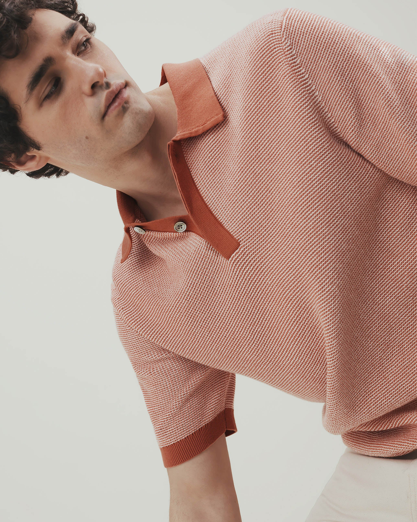 Men's Waffle Knit Cotton Polo - Rust