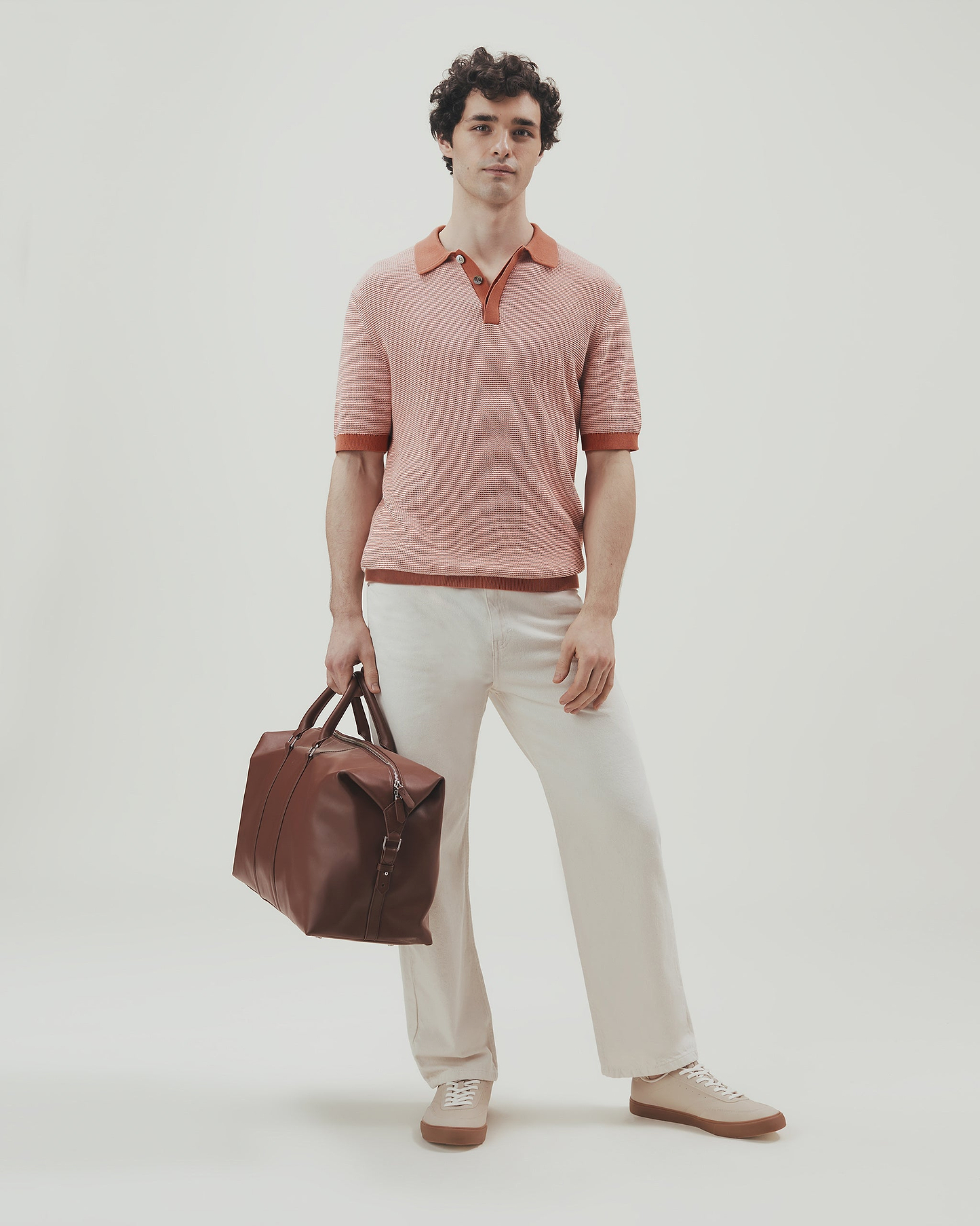 Men's Waffle Knit Cotton Polo - Rust
