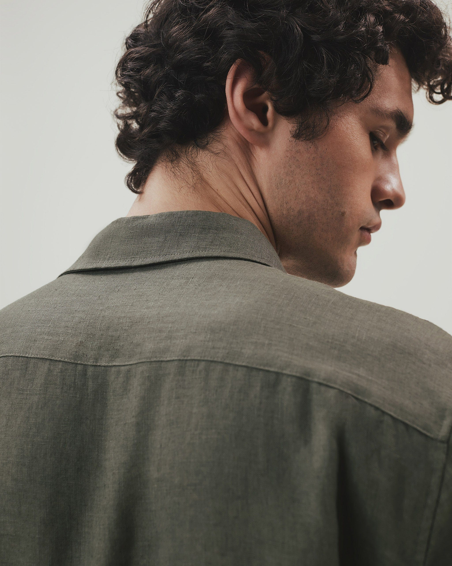 Men's Long Sleeved Organic Linen Shirt - Khaki