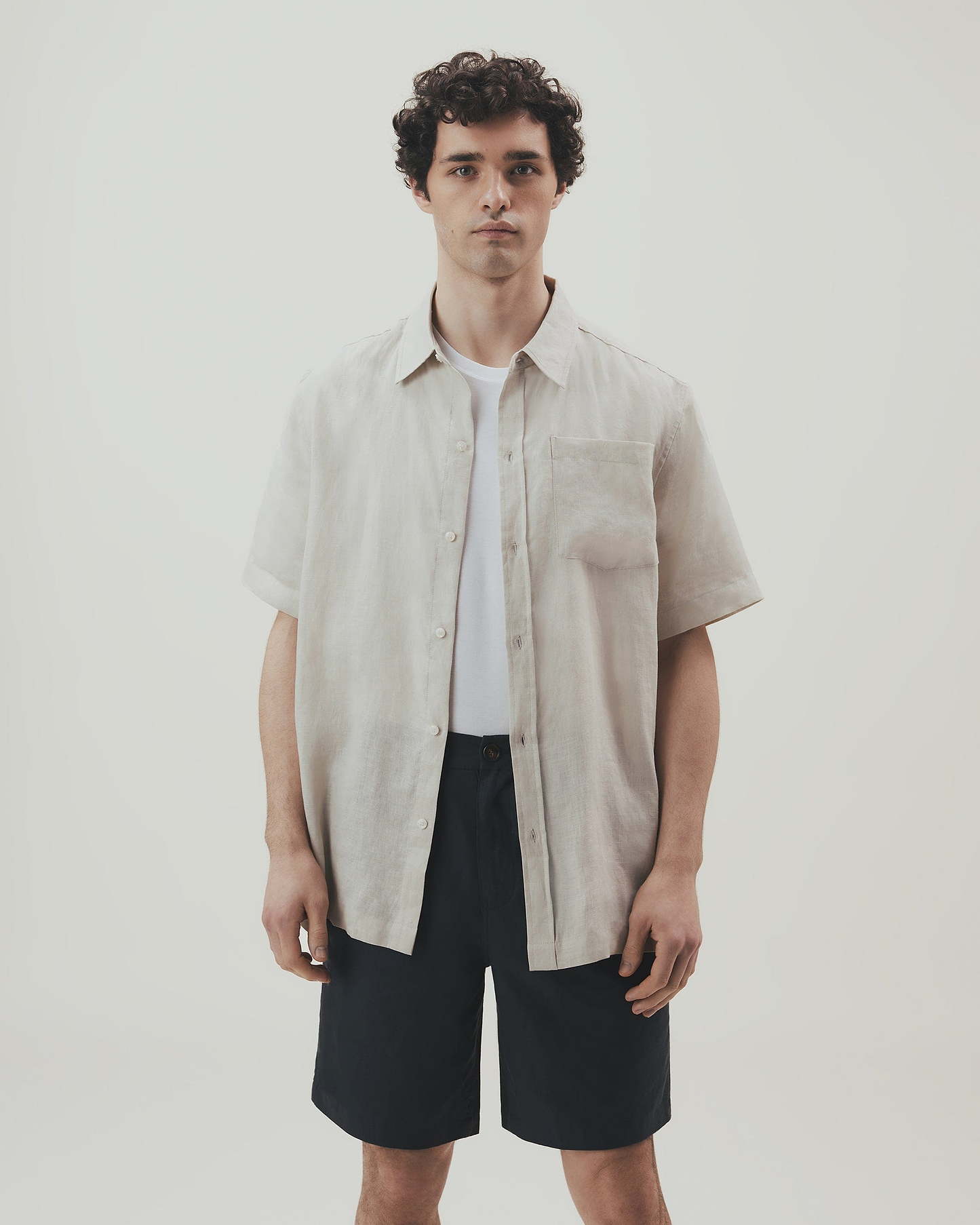 Men's Short Sleeved Organic Linen Shirt - Stone