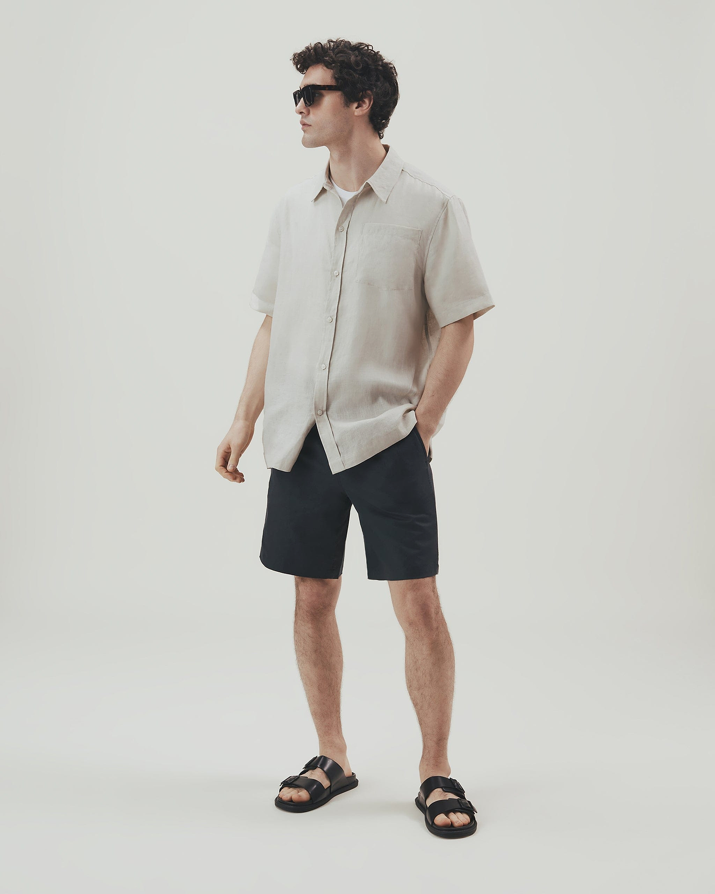 Men's Short Sleeved Organic Linen Shirt - Stone