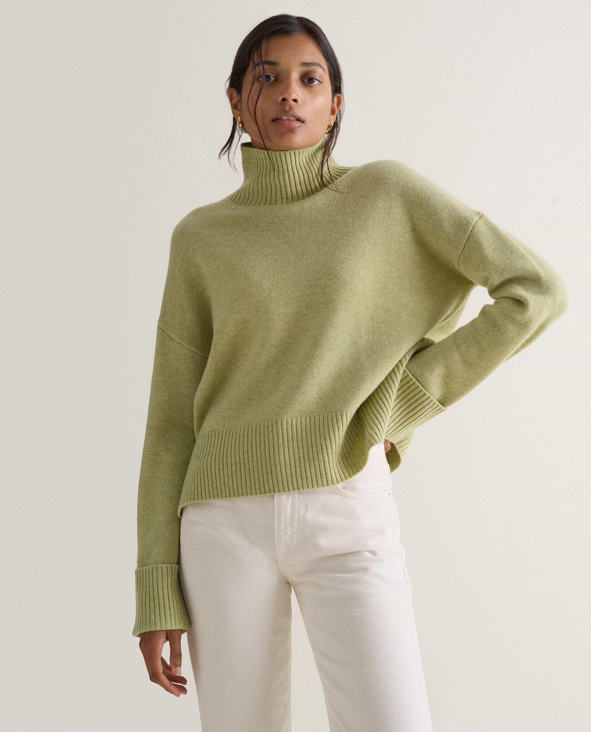 Women's Cashmere Merino High Neck Jumper - Lichen