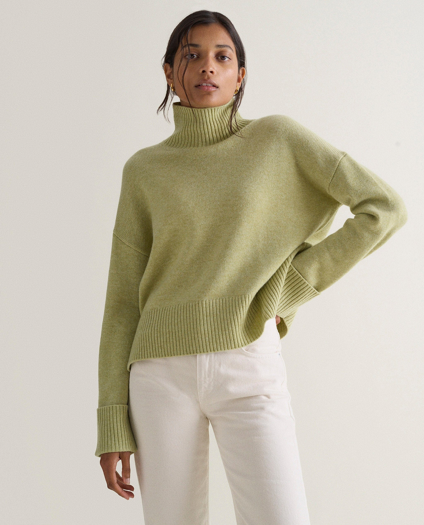 Women's Cashmere Merino High Neck Jumper - Lichen