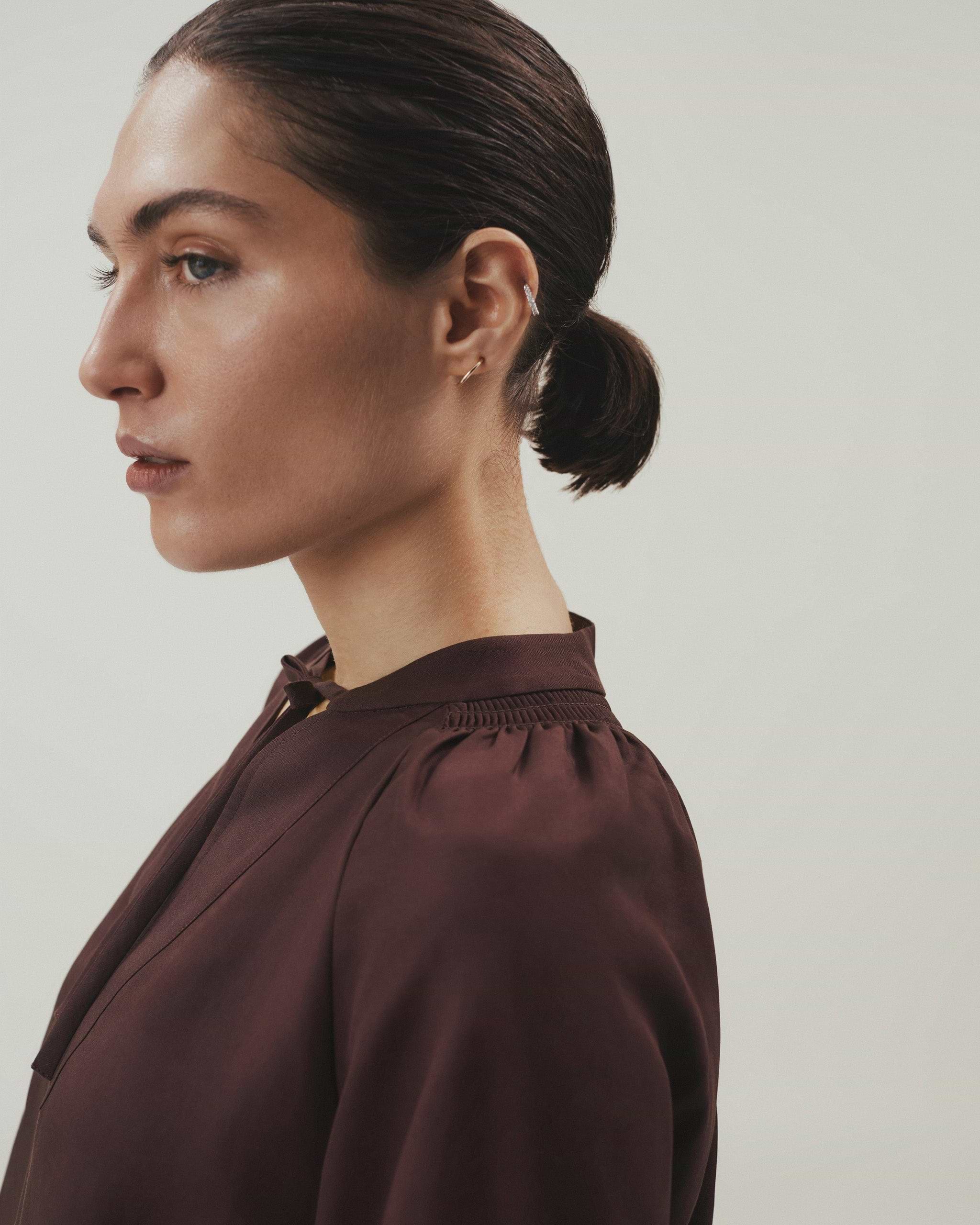 Women's Future-Linen Tie Neck Blouse - Umber