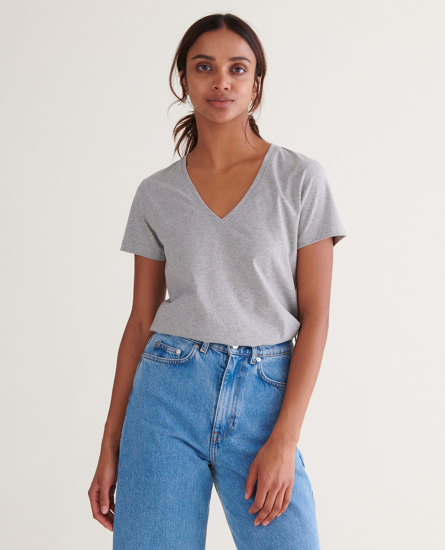 Women's Cotton V Neck T-shirt - Grey