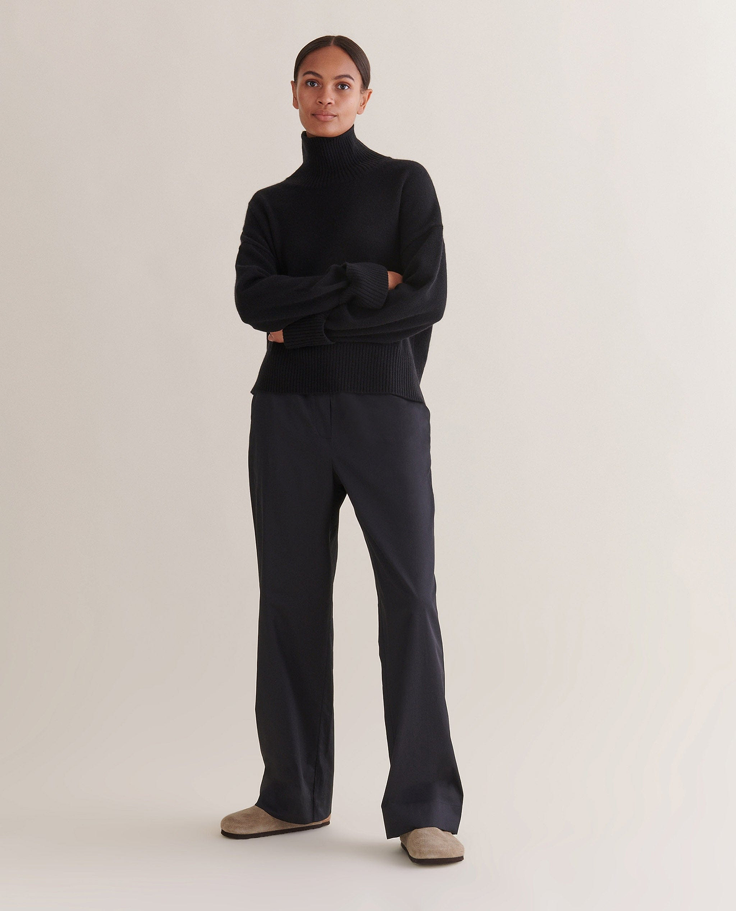 Women's Organic Cotton Poplin Easy Trousers - Black