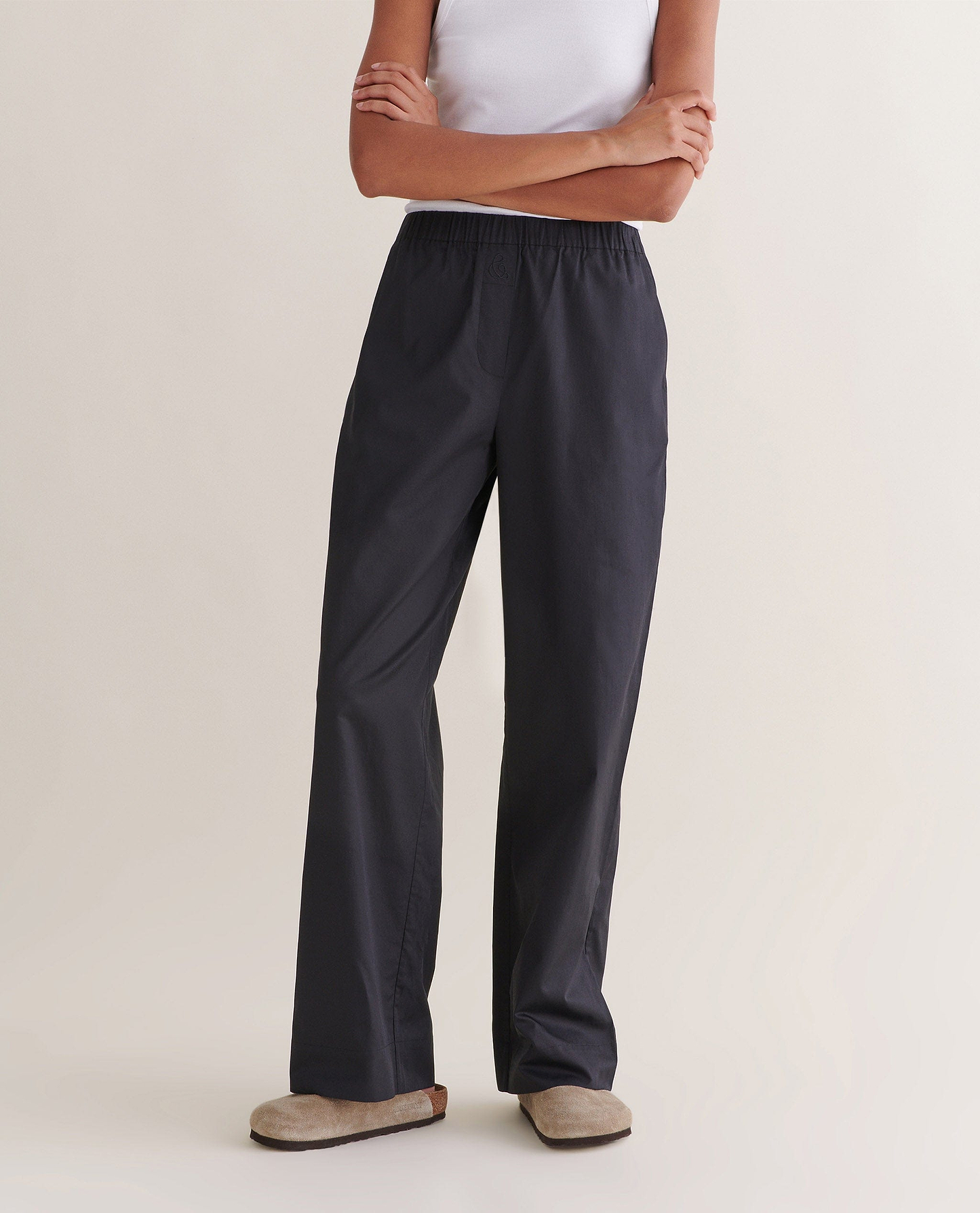 Women's Organic Cotton Poplin Easy Trousers - Black