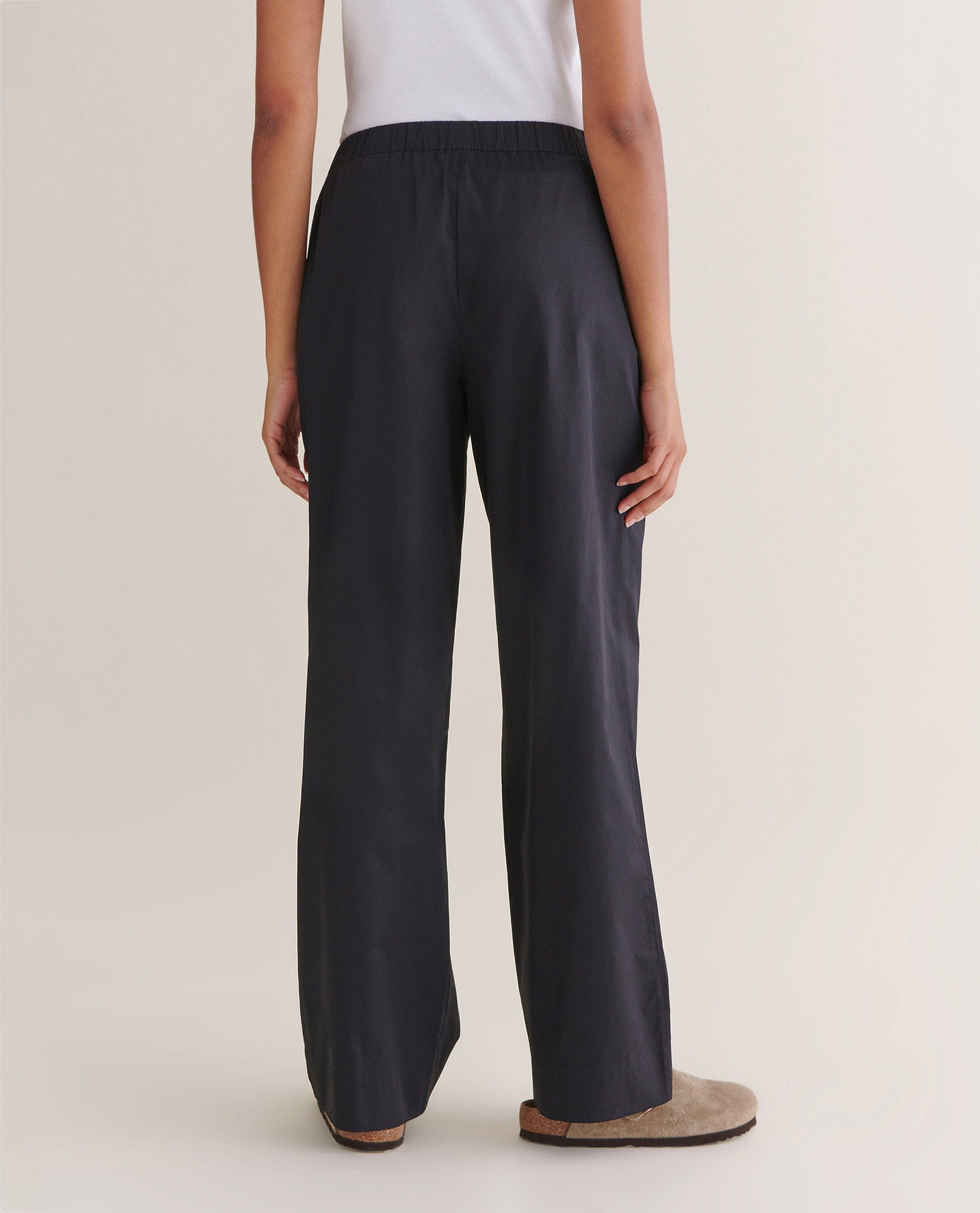 Women's Organic Cotton Poplin Easy Trousers - Black