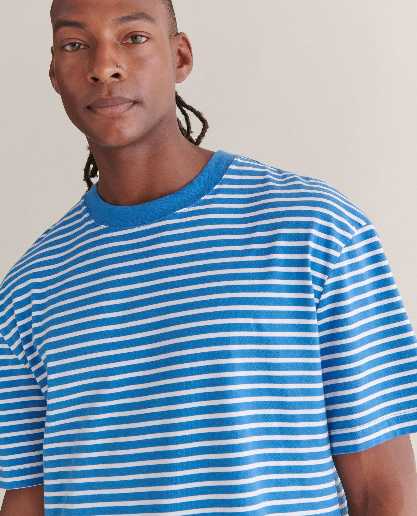 Men's Relaxed Striped Cotton T-shirt - Blue