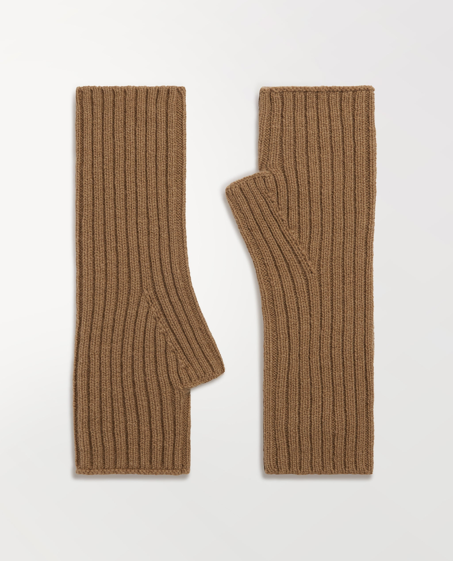 Cashmere Merino Ribbed Fingerless Gloves - Camel