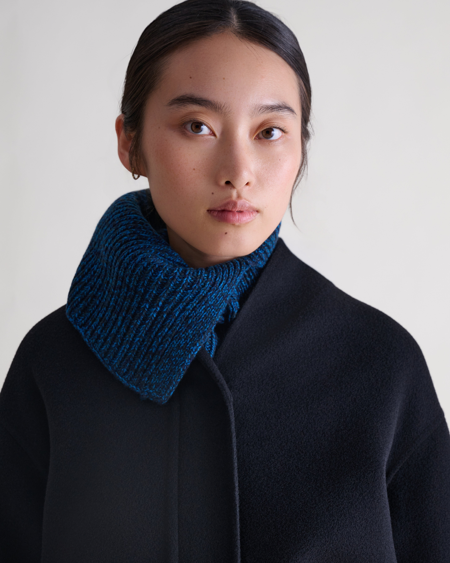 Women's Cashmere Merino Ribbed Collar - Mood Indigo Moulinee