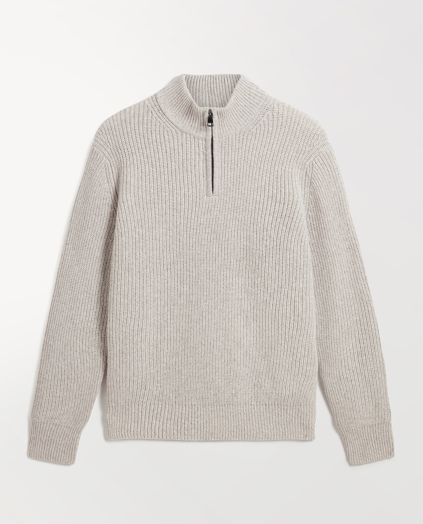 Men's Cashmere Merino Fishermans Rib 1/4 Zip Jumper - Travertine Moulinee