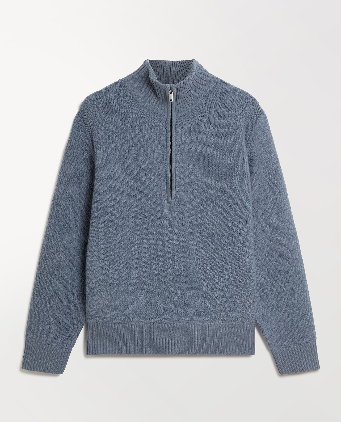 Merino Wool Loop Knit 1/4 Zip Jumper - Steel Blue