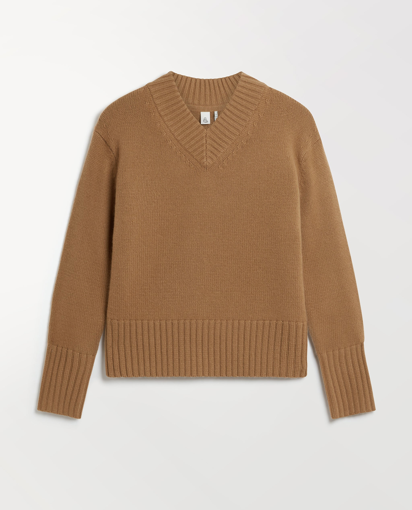 Women's Wool V-neck Jumper - Deep Camel