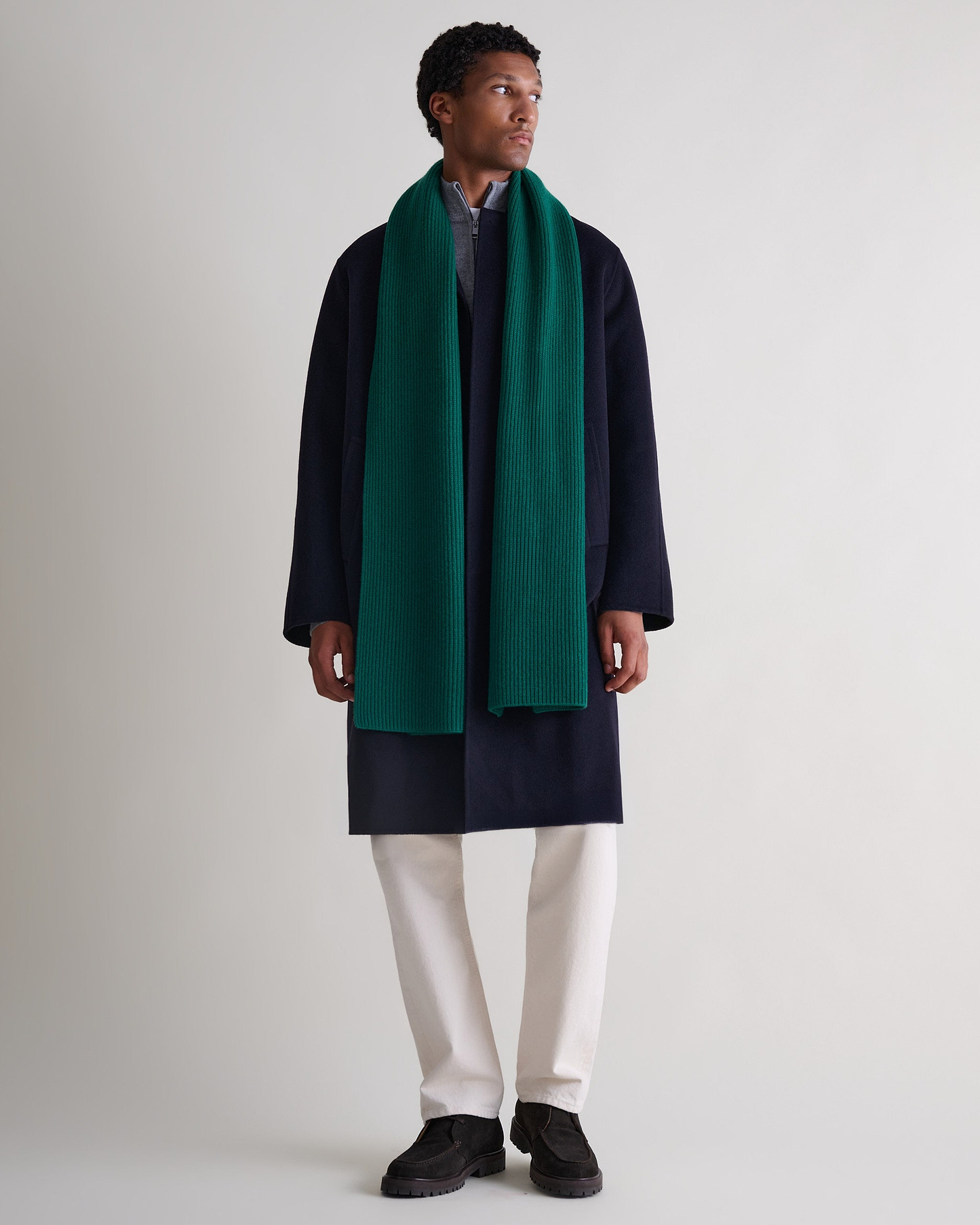 Men's Cashmere Merino Ribbed Scarf - Malachite