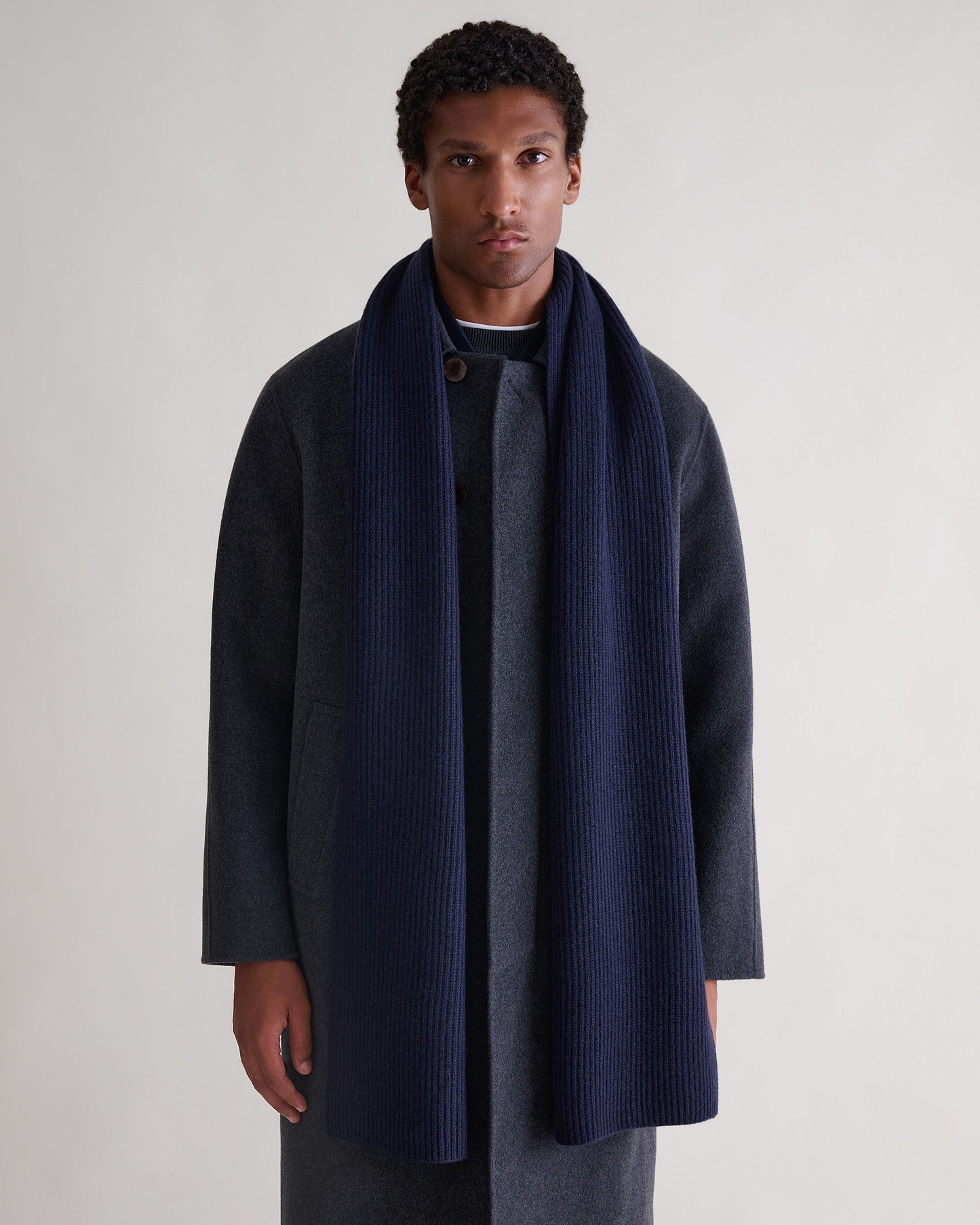 Men's Cashmere Merino Ribbed Scarf - Mood Indigo