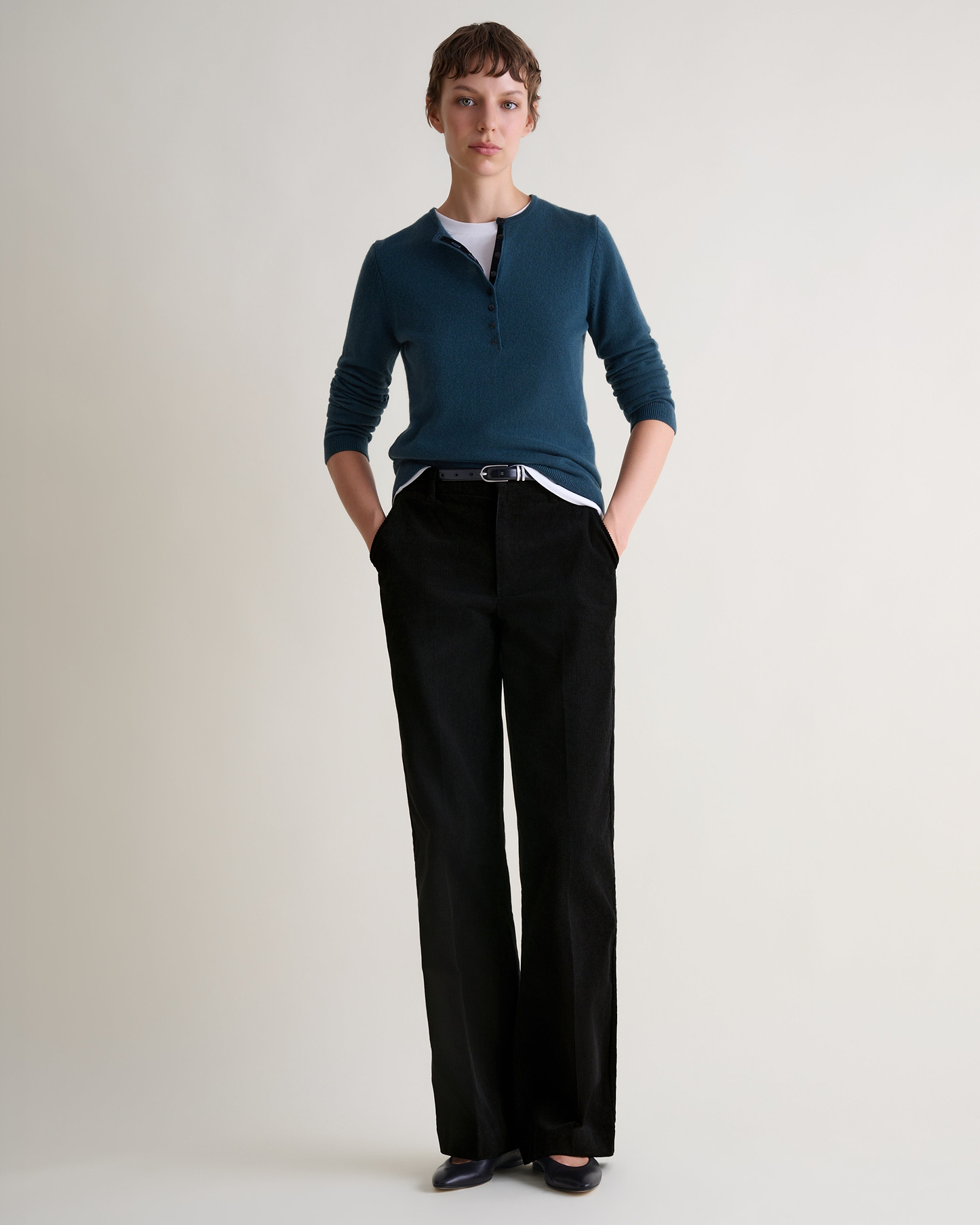 Women's Cashmere Merino Henley Jumper - Kelp