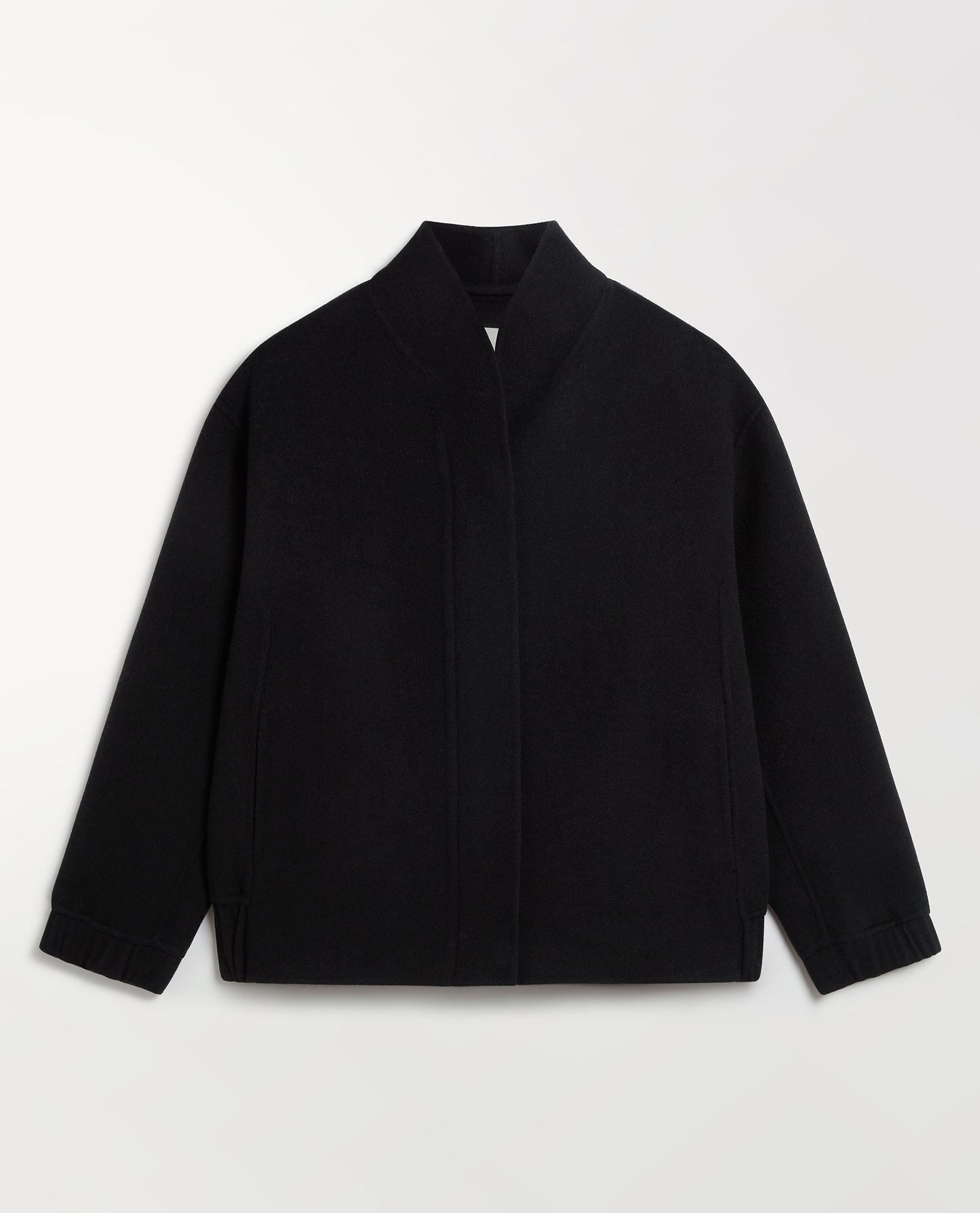 Women's Cashmere Wool Double Faced Bomber Jacket - Black